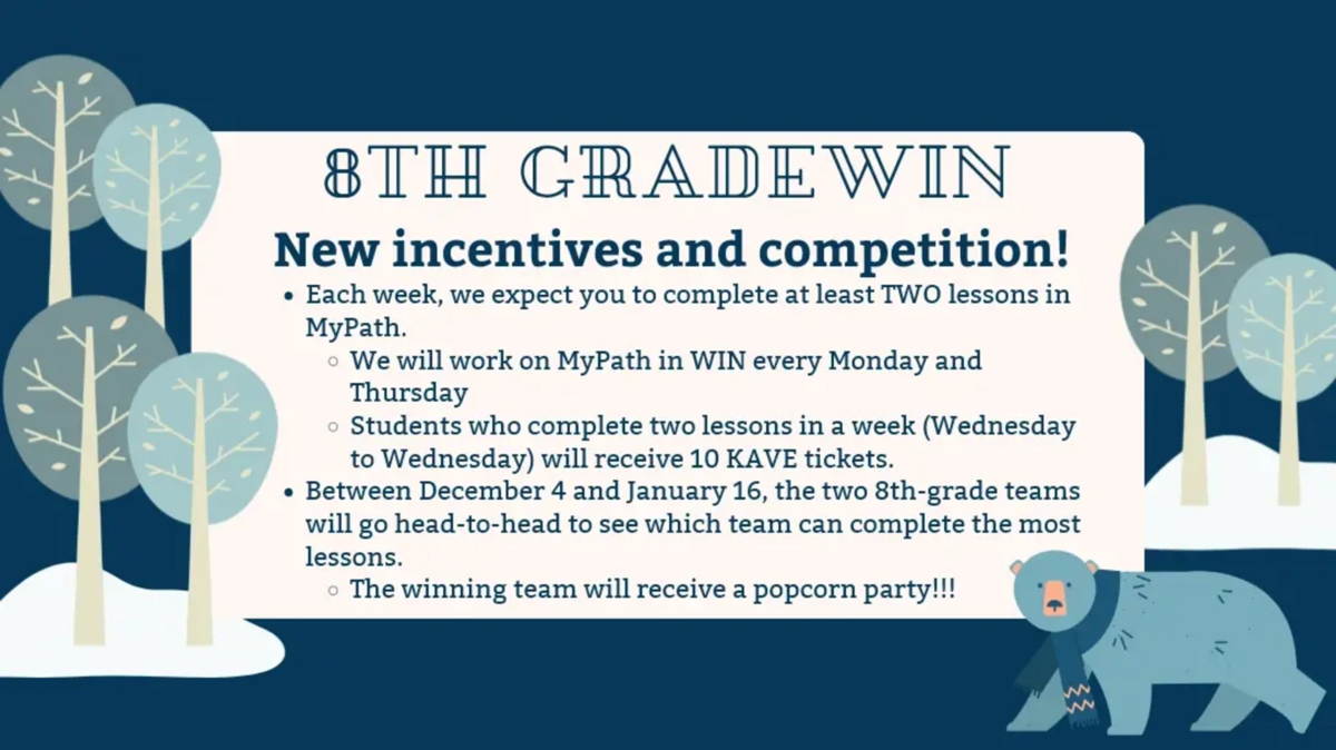 An informational graphic for 8th graders with incentives and a competition.